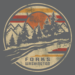 Forks, WA Distressed Mountain Sunset Crewneck Sweater