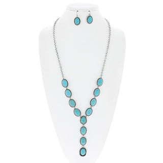 Western Oval Turquoise Concho Necklace + Earring Set