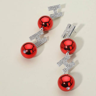 Stone Paved Holiday Bubble HOHO Message Link Drop Earrings