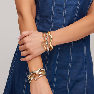Cuff Bracelet Lumi Wave Sculpted Hinged Design: Gold