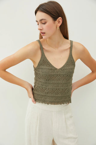 V-Neck Crochet Knit Cami Top