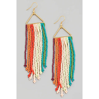 Multi Color Triangle Seed Beaded Fringe Earrings-2