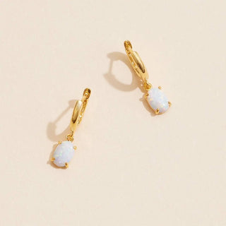 Opal Charm 18K Gold Dip Hoop Earrings