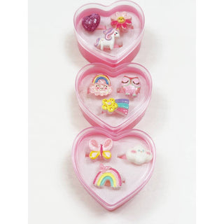 Heart Box Cute Character Kids Ring Set