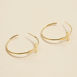 Cross Gold Dip Hoop Earrings