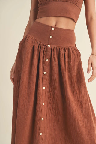 Cotton Linen Buttondown Maxi Skirt