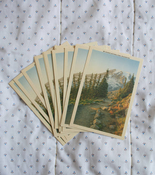 Mt Rainier Vintage Inspired Linen Style 4x6 Postcards : Large Title