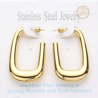 18K Gold Dipped Stainless Steel Rectangle Hoop Earrings: Gold