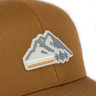 Retro Mountain Trucker Hat: Caramel