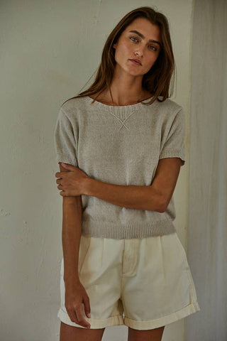 Knit Sweater Cotton Polyester Short Sleeve Top: