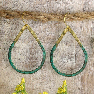 Green & Gold Patina Teardrop Earring