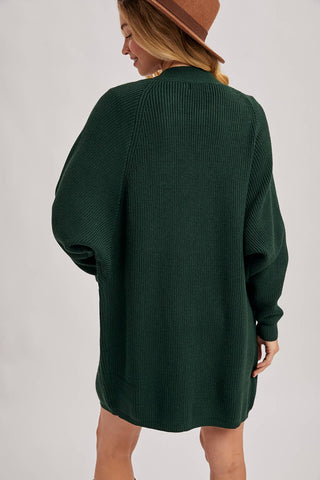 OPEN FRONT BATWING SLEEVE CARDIGAN: HUNTER GREEN
