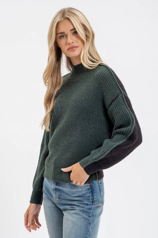 Colorblock Mock Neck Exposed Seam Knit Sweater