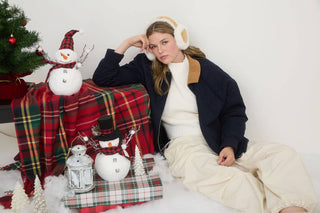 CORDUROY COLLAR QUILTED ZIP-UP JACKET : NAVY