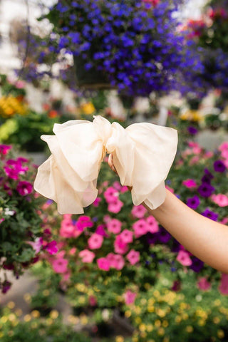 Chiffon Bow Barrette: Tan