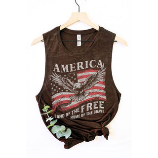 AMERICA LAND OF THE FREE GRAPHIC TANK TOP: MINERAL VINTAGE BLUE / XL