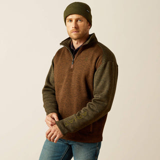 Caldwell Logo 1/4 Zip Sweater CARAFE|EARTH GREEN