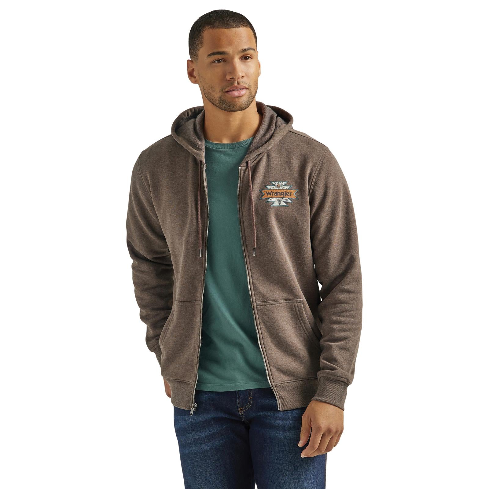 Wrangler Hoodie Zip Up Regular Fit Brown Heather