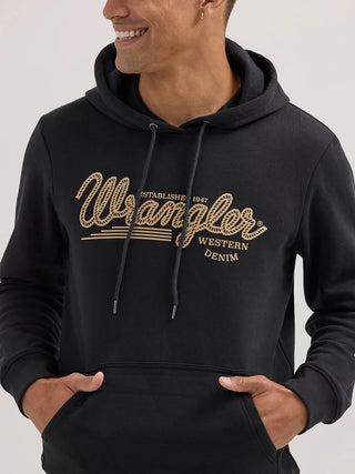 Men's Wrangler Logo Arm Hit Pullover Hoodie in Jet Black