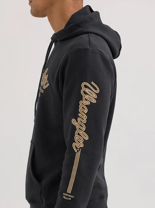 Men's Wrangler Logo Arm Hit Pullover Hoodie in Jet Black