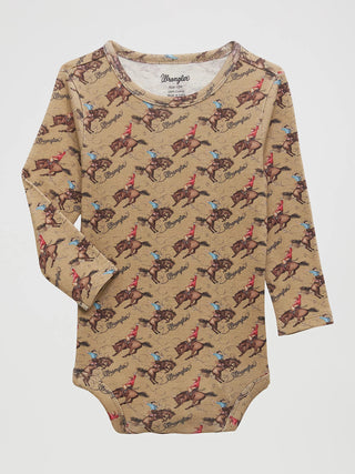 Little Boy's Western Print Bodysuit in Tan Cowboy