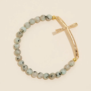 Cross Charm Glass Beaded Bracelet Kiwi