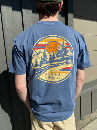 Forks, WA Distressed Mountain Sunset Short Sleeve Tee