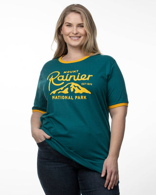 Mount Rainier Type Ringer Tee: Verdant/Spectra Yellow / L