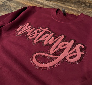 Mustangs Glitter Puff Crewneck - Maroon