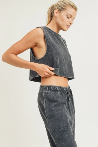 Mineral-Washed Ribbed Boxy Cropped Muscle Tank
