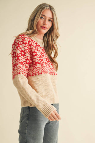 MOCK NECK PULLOVER SWEATER: Taupe Red