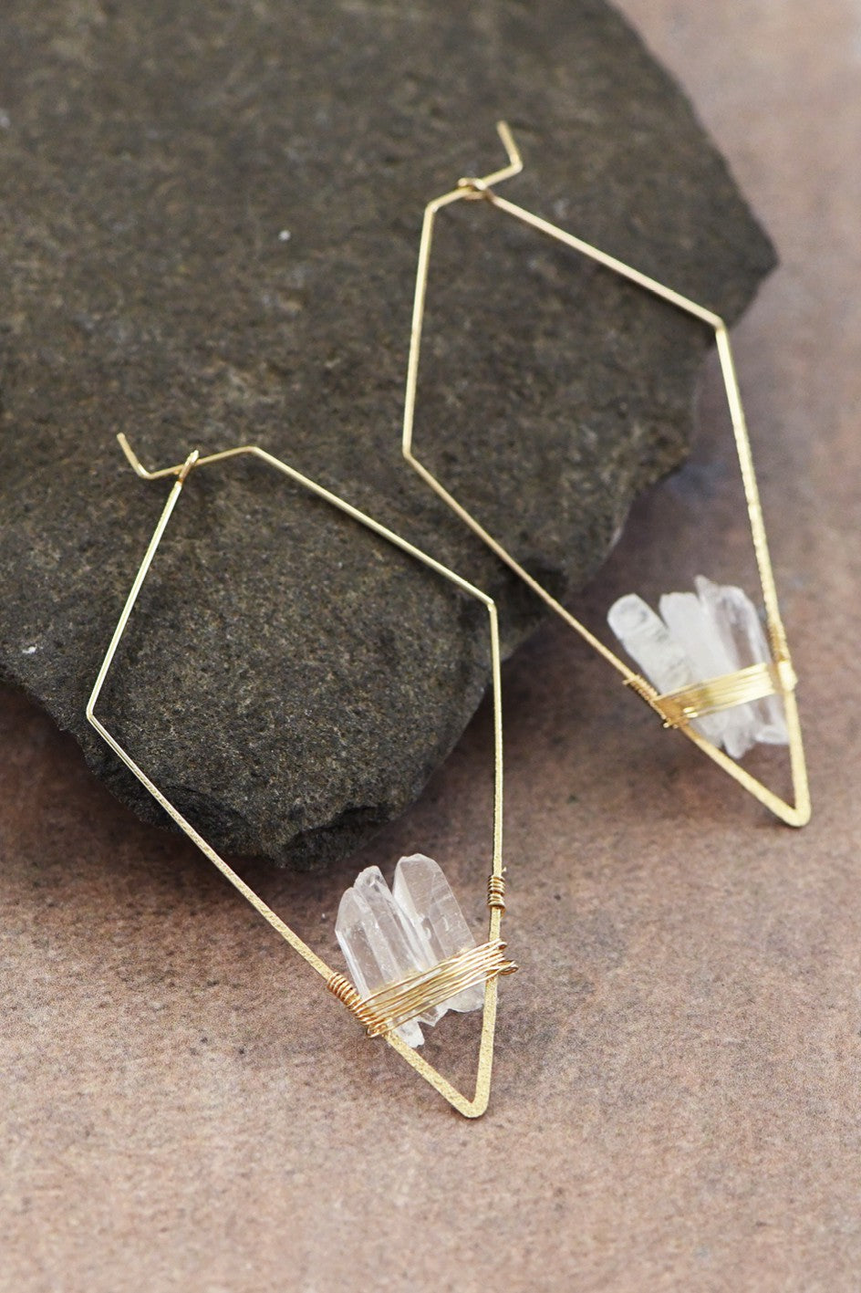 Raw Crystal Stone Wrap Hoop Earrings