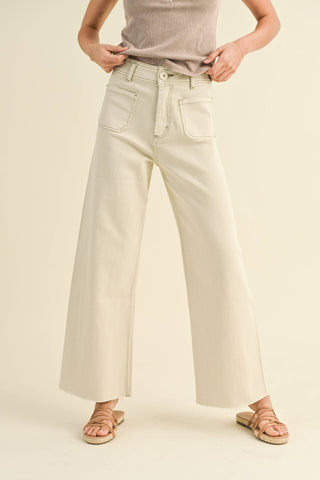 STRAIGHT WIDE LEG PANTS WITH FRONT POCKET: Washed Brown /