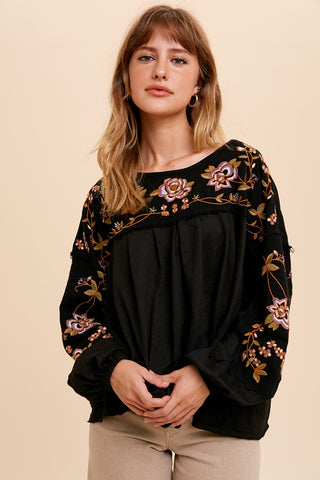 Embroidered Drop Sleeve Blouse