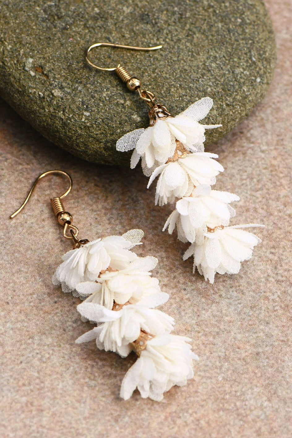 Boho Fabric Flower Drop Earrings