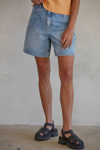 Straight Leg Shorts: Medium Denim