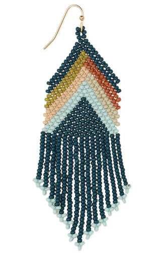 Retro Revolution Teal Seed Bead Fringe Earrings