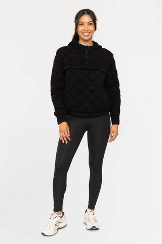 Quilted Fleece Pullover Hoodie: Black