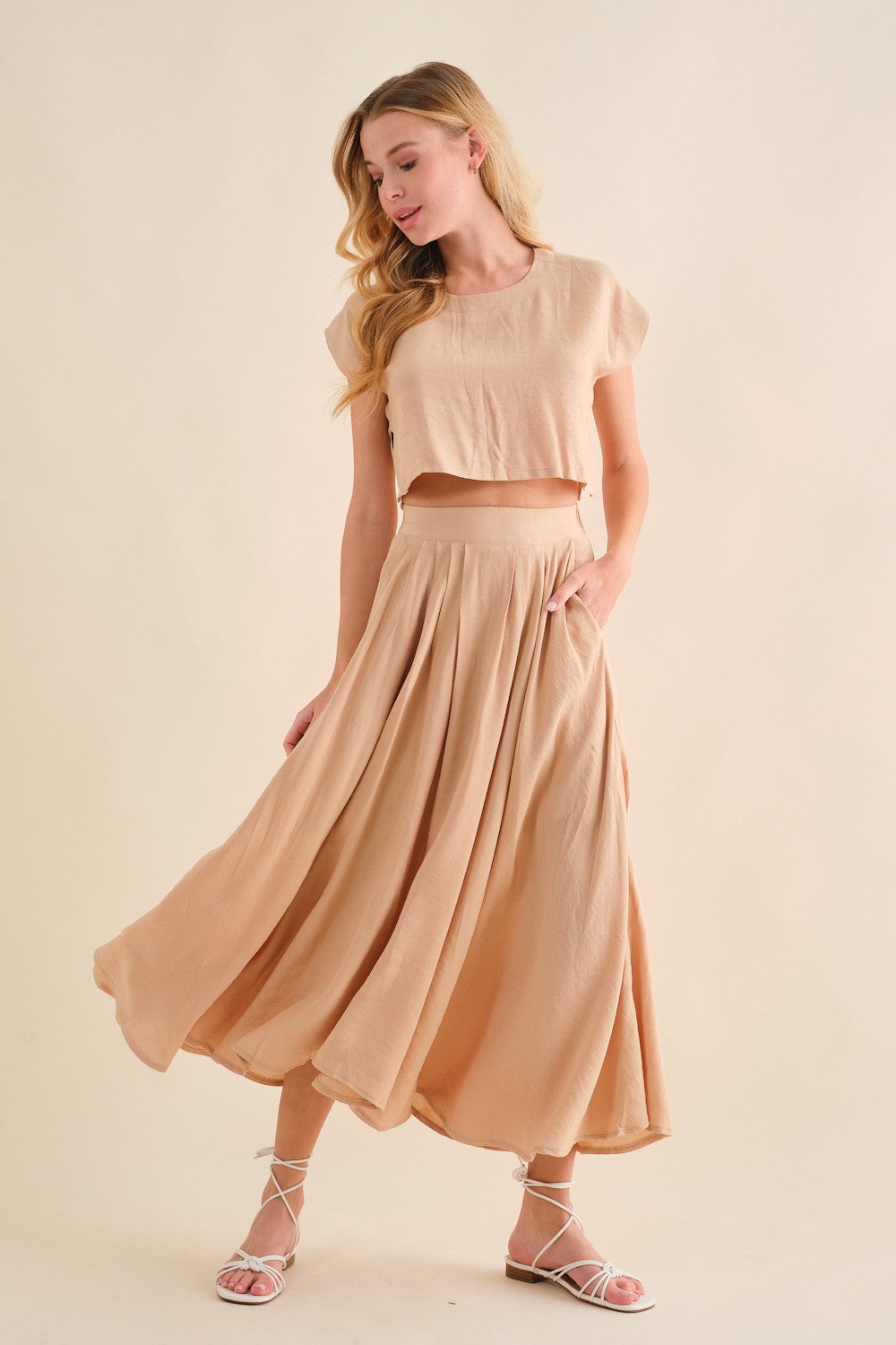 Linen Crop +Skirt Set