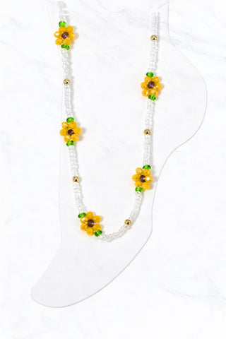 Sunflower and Glass Bead Anklet