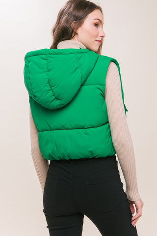 Hooded Zipper Vest With Front Pocket Detail