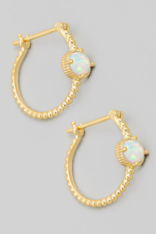 Mini Opal Stone Pincatch Hoop Earrings