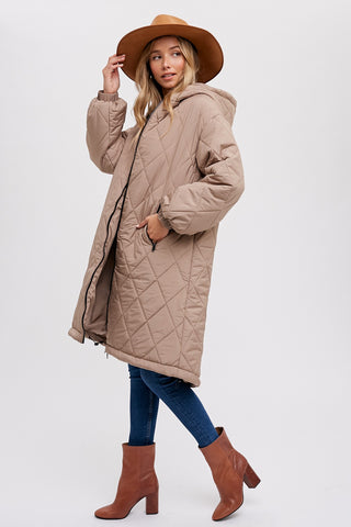 Mushroom Longline Quilted Jacket