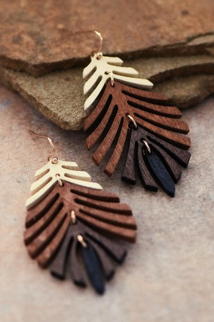 Boho Wooden Leaf Drop Earrings