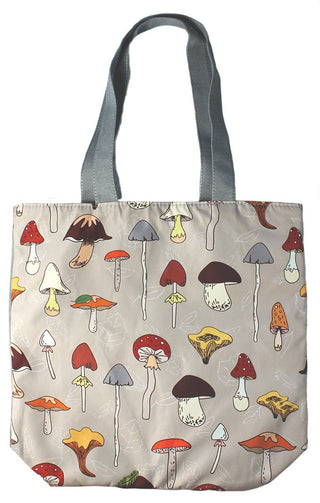 Tan Mushroom Variety Print Tote Bag