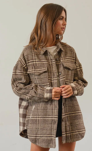 Mixed Pattern Plaid Shacket