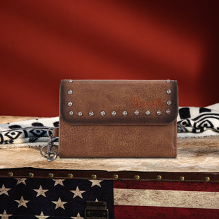 Wrangler Studded Accents Tri-Fold Keychain Wallet - Coffee