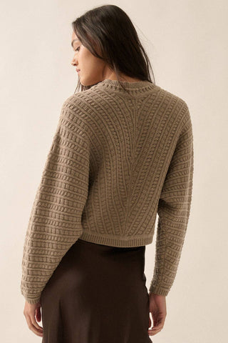 Solid Cable Knit Dolman-Sleeve Sweater