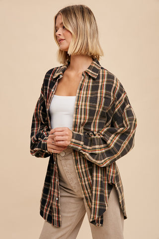 Plaid Distressed Long Sleeve Flannel