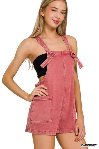 Cabernet Washed Knot Strap Romper